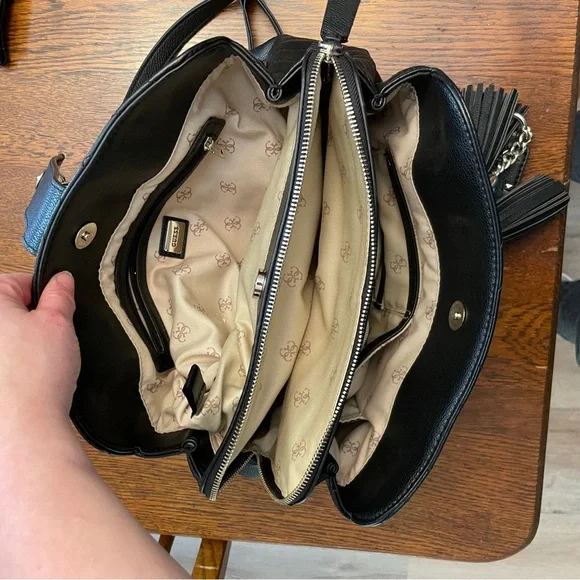 NWT Guess Violet Chevron Quilted Shoulder/Satchel Black Bag w/ Tassel and Chain - Picture 11 of 15